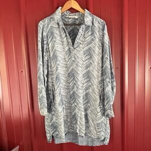 Chelsea & Violet Denim Skirt Dress Faded Graphic  Pockets 100% Tencel L/S V Neck
